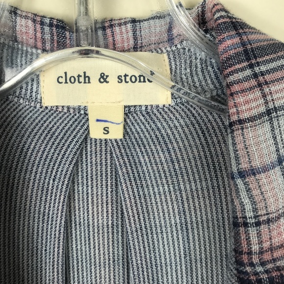 Cloth & Stone Plaid Pink Shirt Raw Hem - Picture 5 of 8